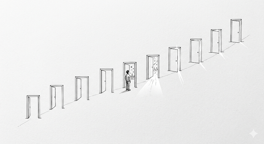 充满选择的人生物理插画