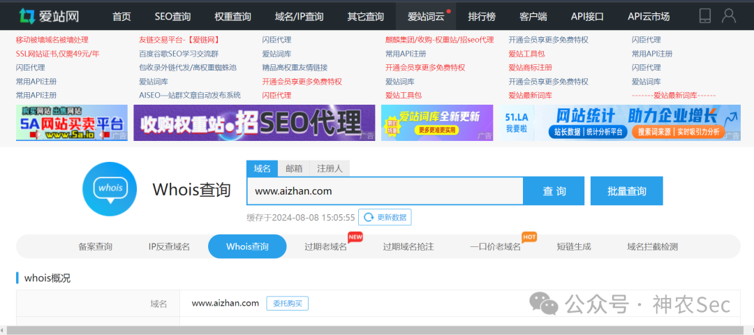 站长之家Whois查询界面