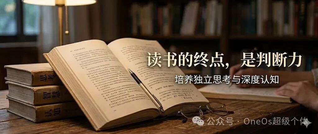 一张关于读书与判断力的书桌意境图