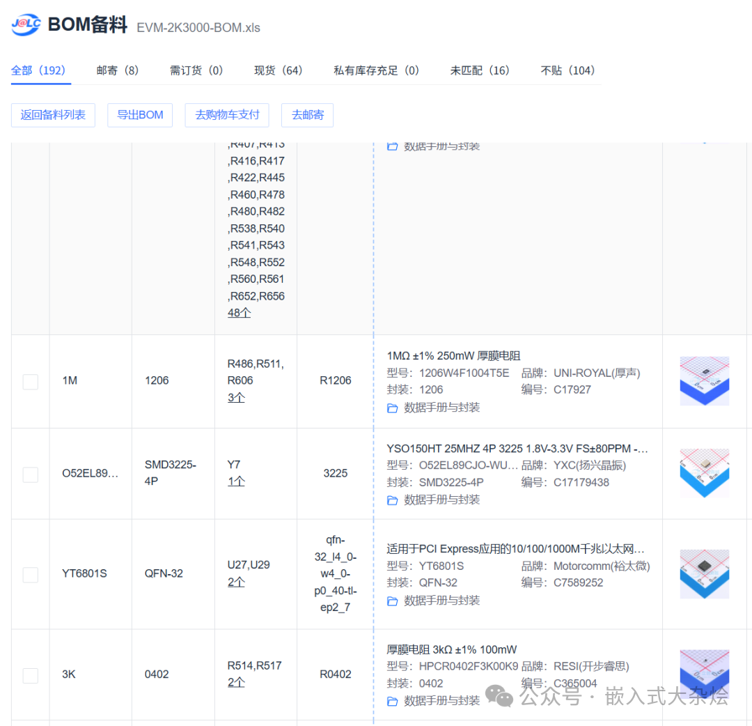 ITX-2K3000主板BOM备料清单