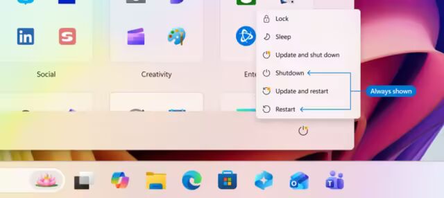 Windows 11 电源菜单：显示关机与重启选项