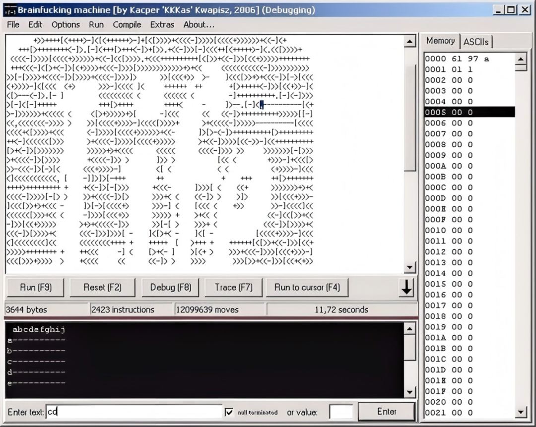 Brainfuck IDE编程调试界面截图