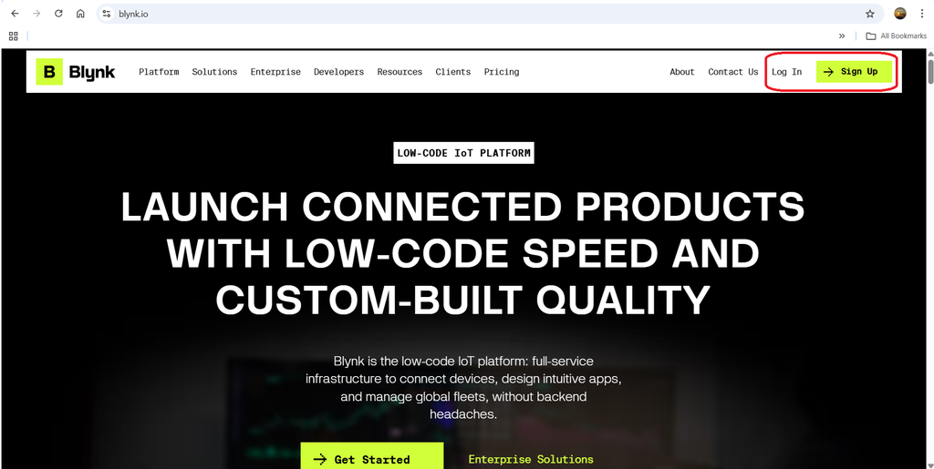 Blynk IoT平台登录页面