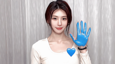 博主展示蓝色颜料手部特写与演唱会现场呼应