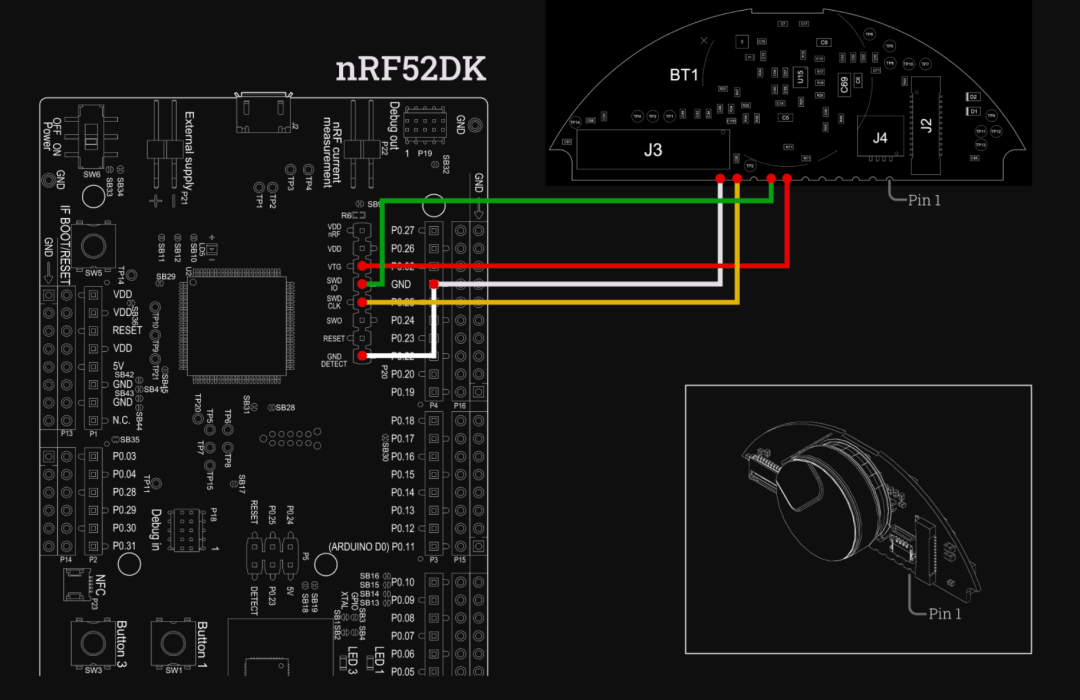 nRF52DK与模块SWD接线图