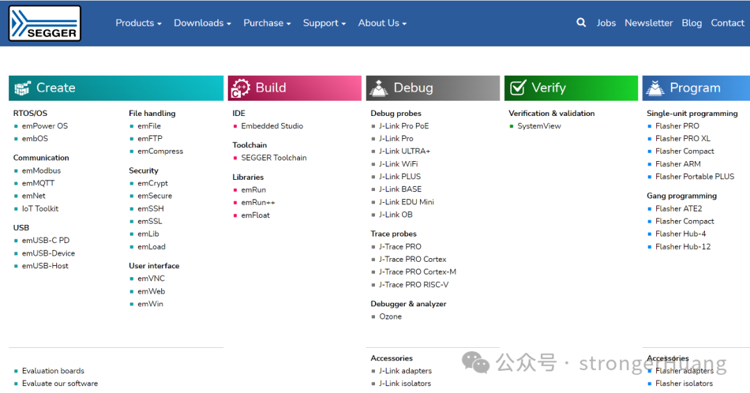 SEGGER公司产品生态图，展示了embOS在其工具链中的位置