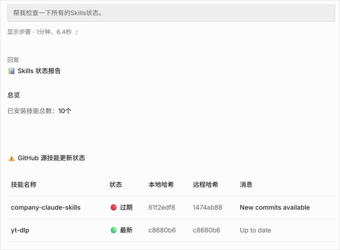 Skills状态检查报告截图