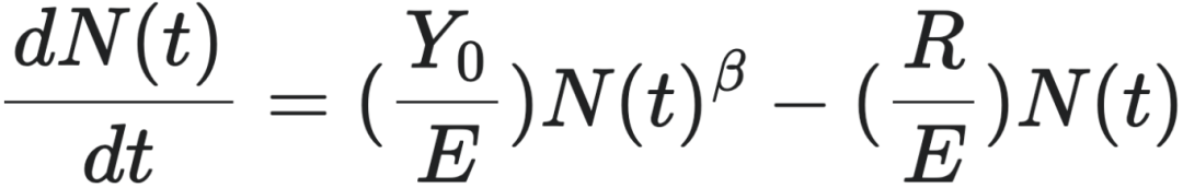 dN(t)/dt = (Y0/E)N(t)^β - (R/E)N(t)