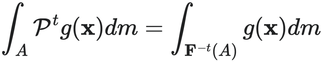 $\int_A P^t g(x) dm = \int_{F^{-t}(A)} g(x) dm.$