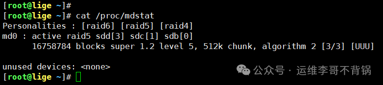查看/proc/mdstat文件获取RAID阵列状态