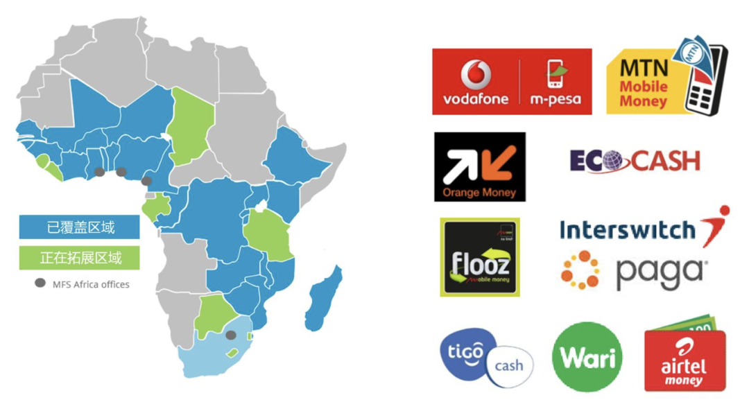 非洲移动金融服务MFS Africa覆盖区域示意图