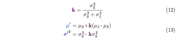引入卡尔曼增益 k (12)(13)