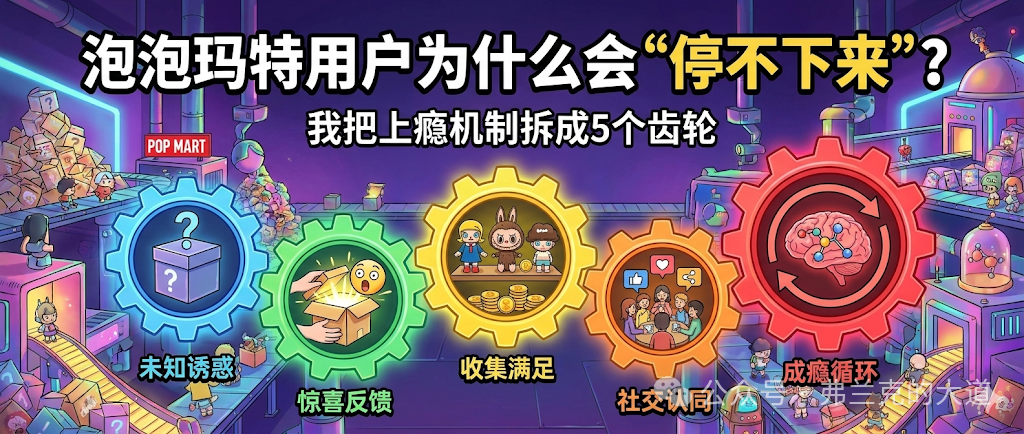 泡泡玛特上瘾机制五齿轮模型示意图