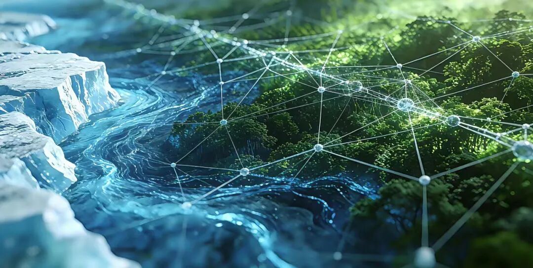 自然景观与数字网络交融概念图