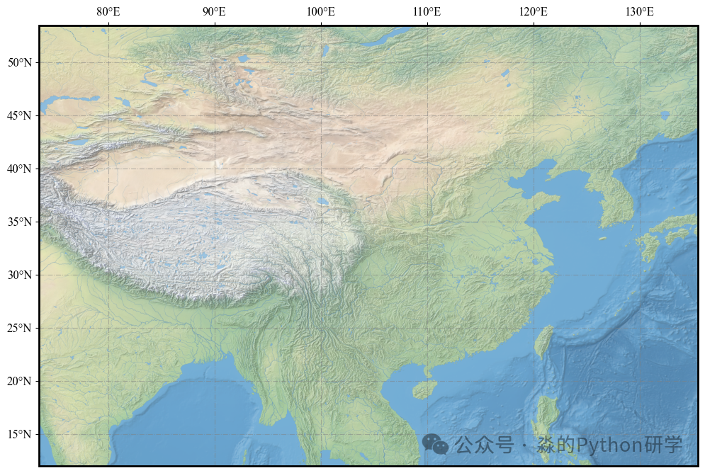 使用NE2底图渲染的中国区域地形图