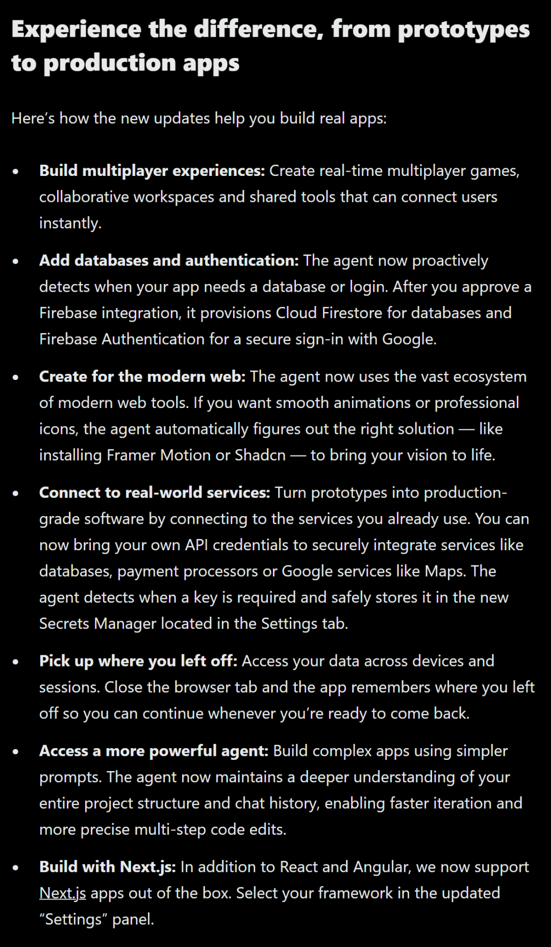 Google AI Studio新功能一览：实时体验、数据库、认证、集成等