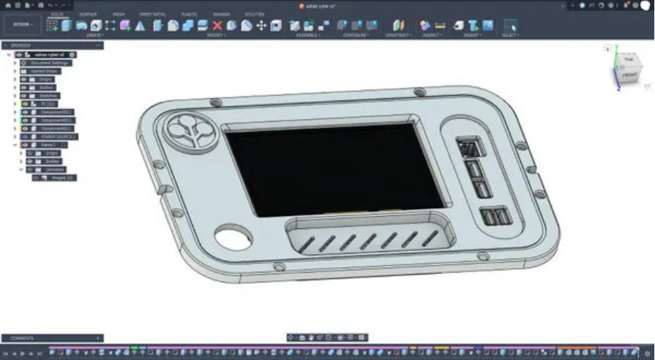 Fusion 360中的AirDeck机身3D设计界面