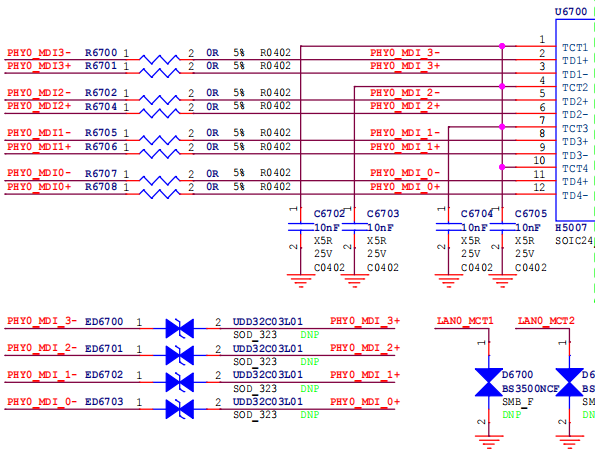 以太网 MDI 信号线 ESD 防护电路
