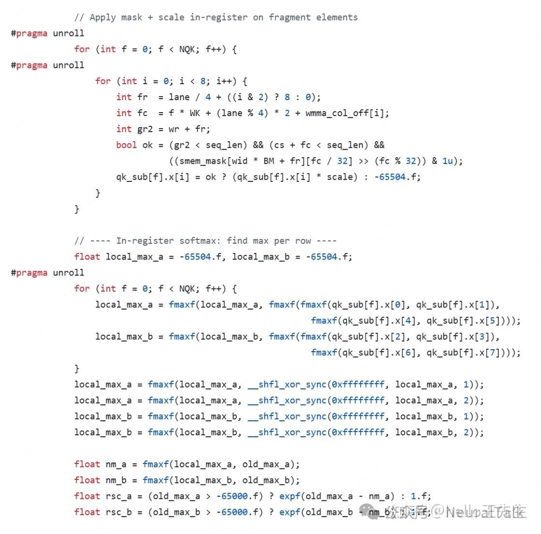 使用寄存器进行Softmax计算的代码截图