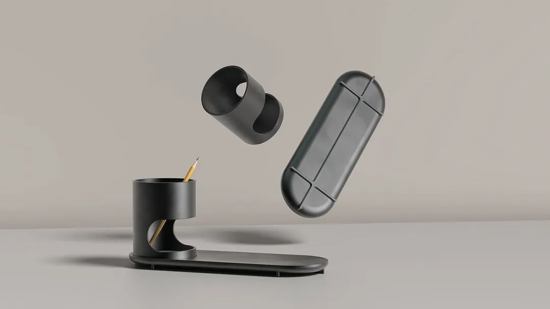 黑色多功能笔筒设计图