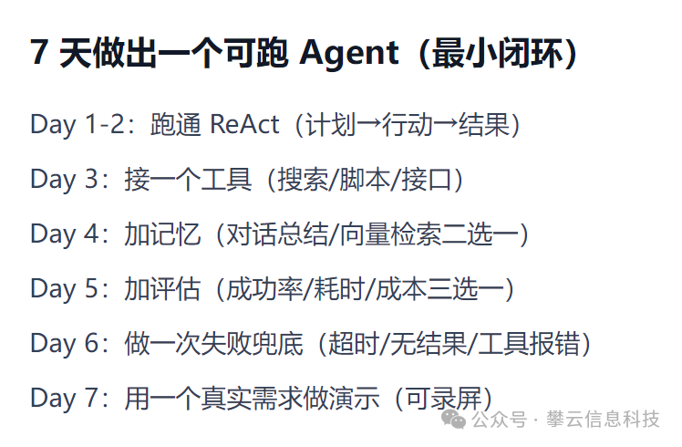 7天构建可运行Agent最小闭环计划
