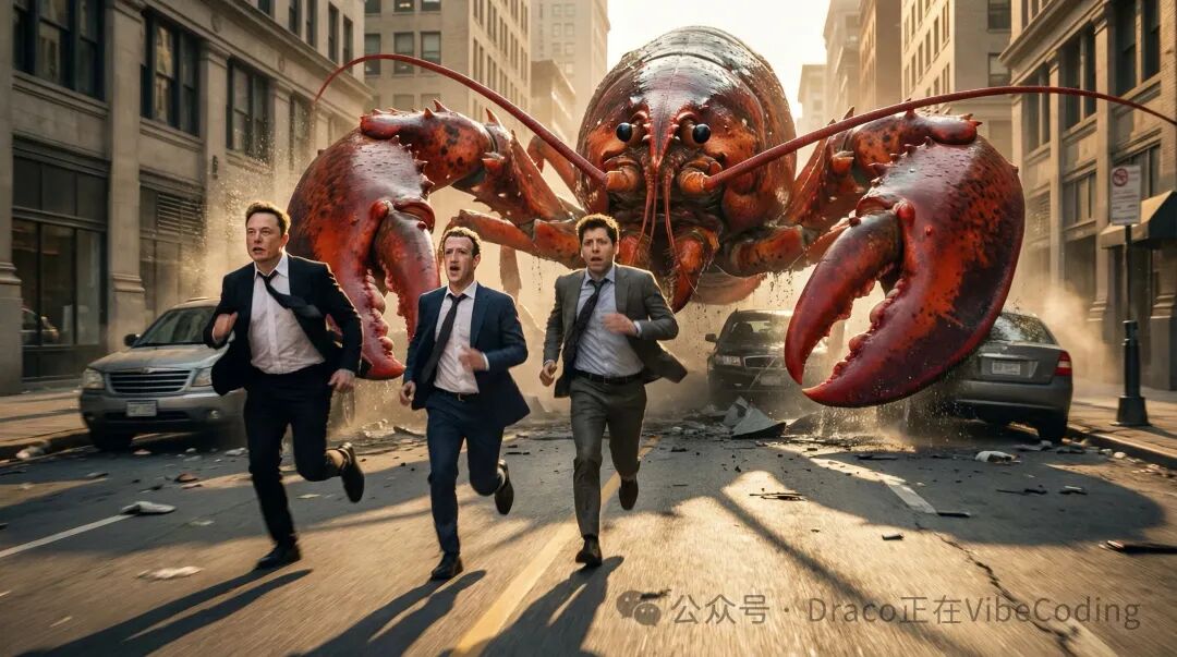 生成的科技大佬被龙虾追逐写实图