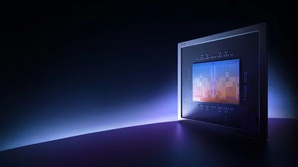 显示彩色像素块、充满科技感的悬浮设备