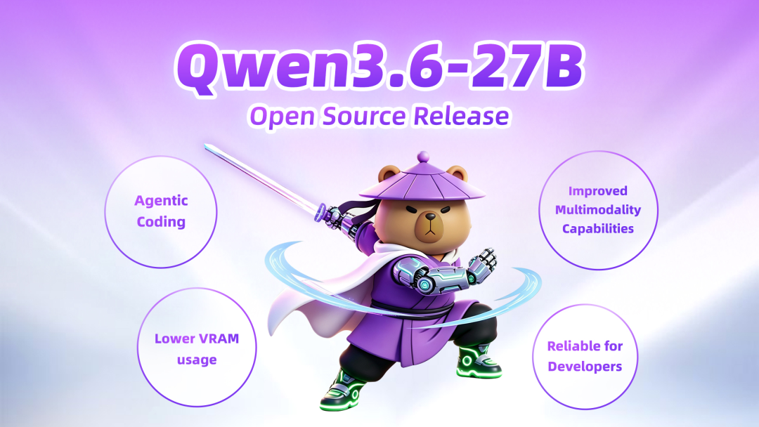 Qwen3.6-27B 开源发布与技术特性宣传图