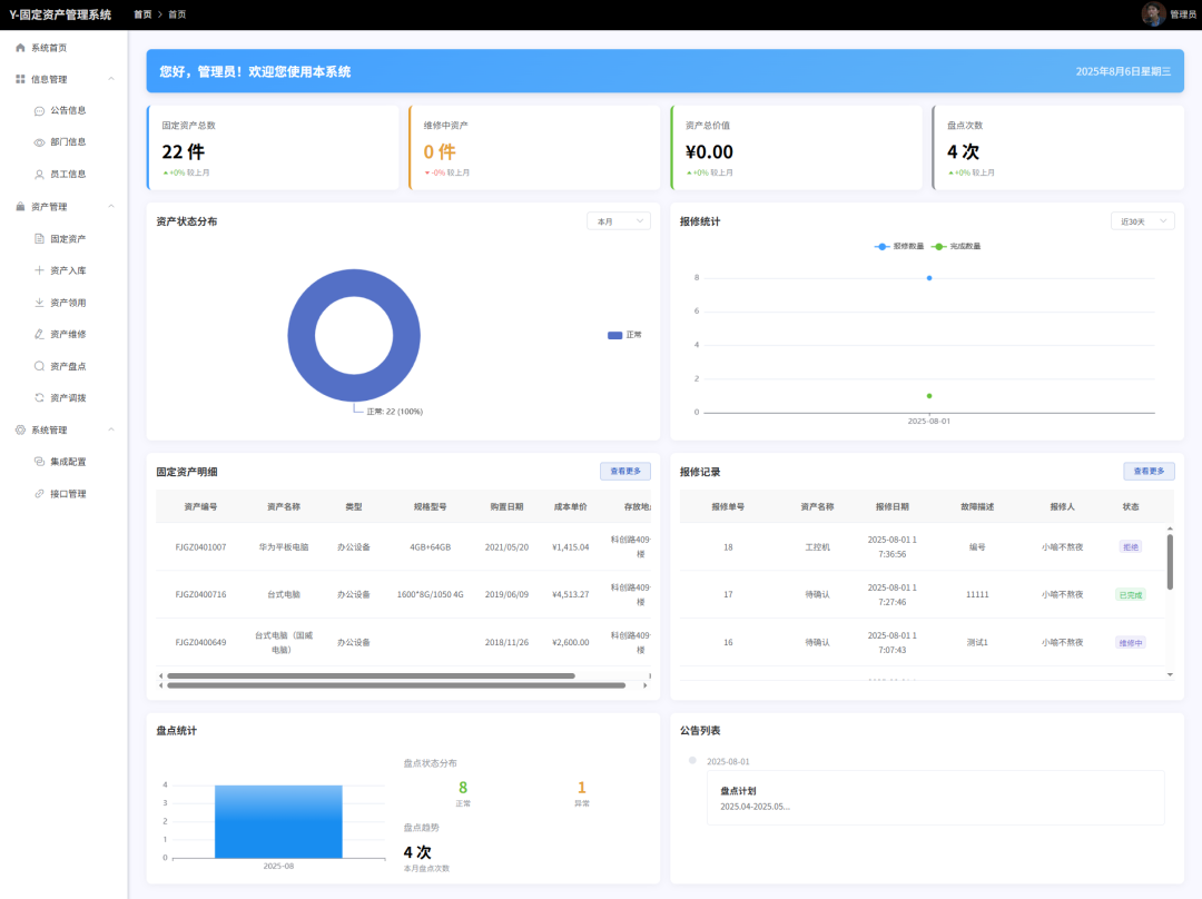 固定资产管理系统首页概览