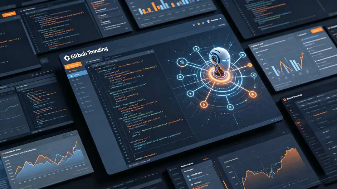 GitHub Trending界面与代码编辑器展示