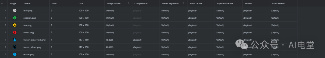 TouchGFX Designer中图像列表,属性均为默认
