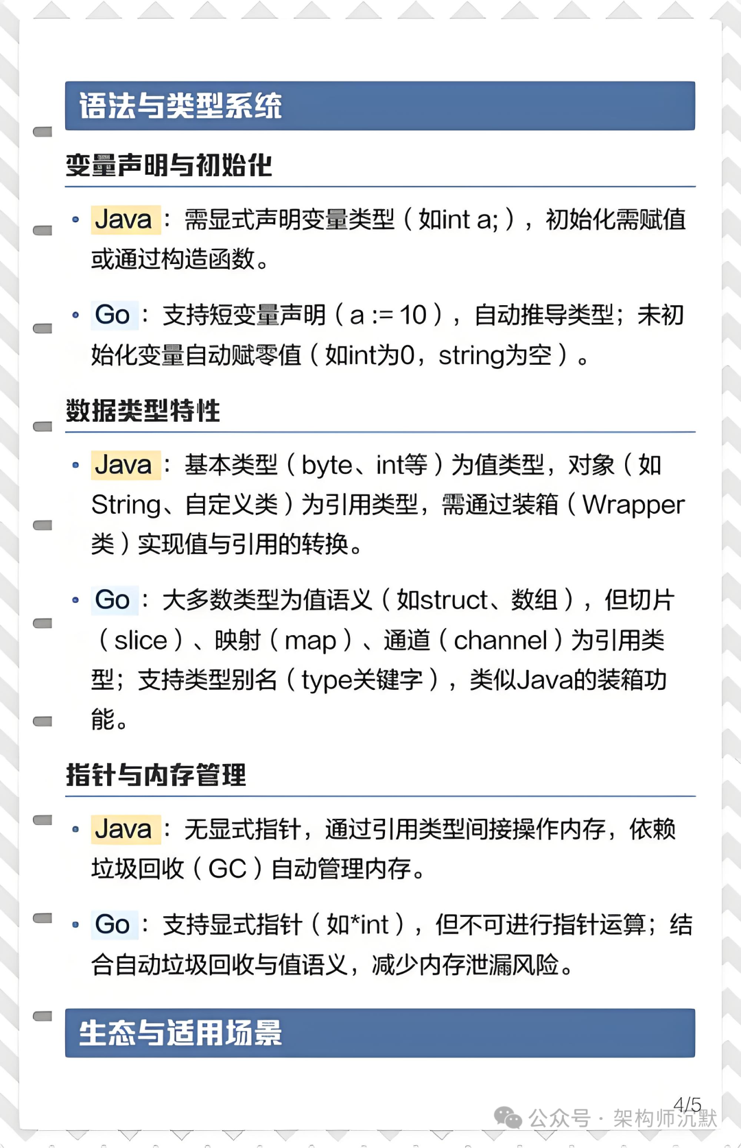 Java与Go核心差异解析图:语法类型系统与内存管理