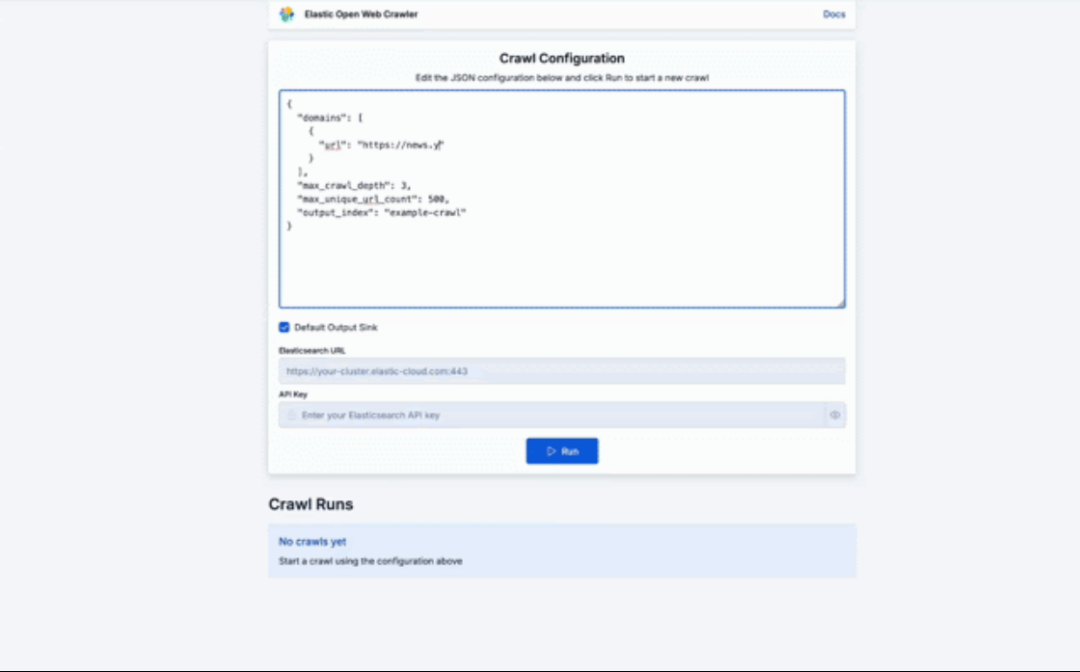 Elastic Open Web Crawler 配置界面
