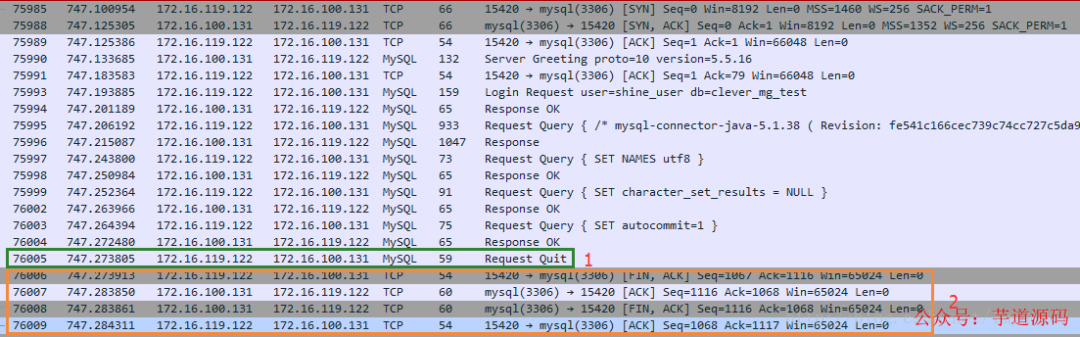 Wireshark 抓包:MySQL 连接关闭过程