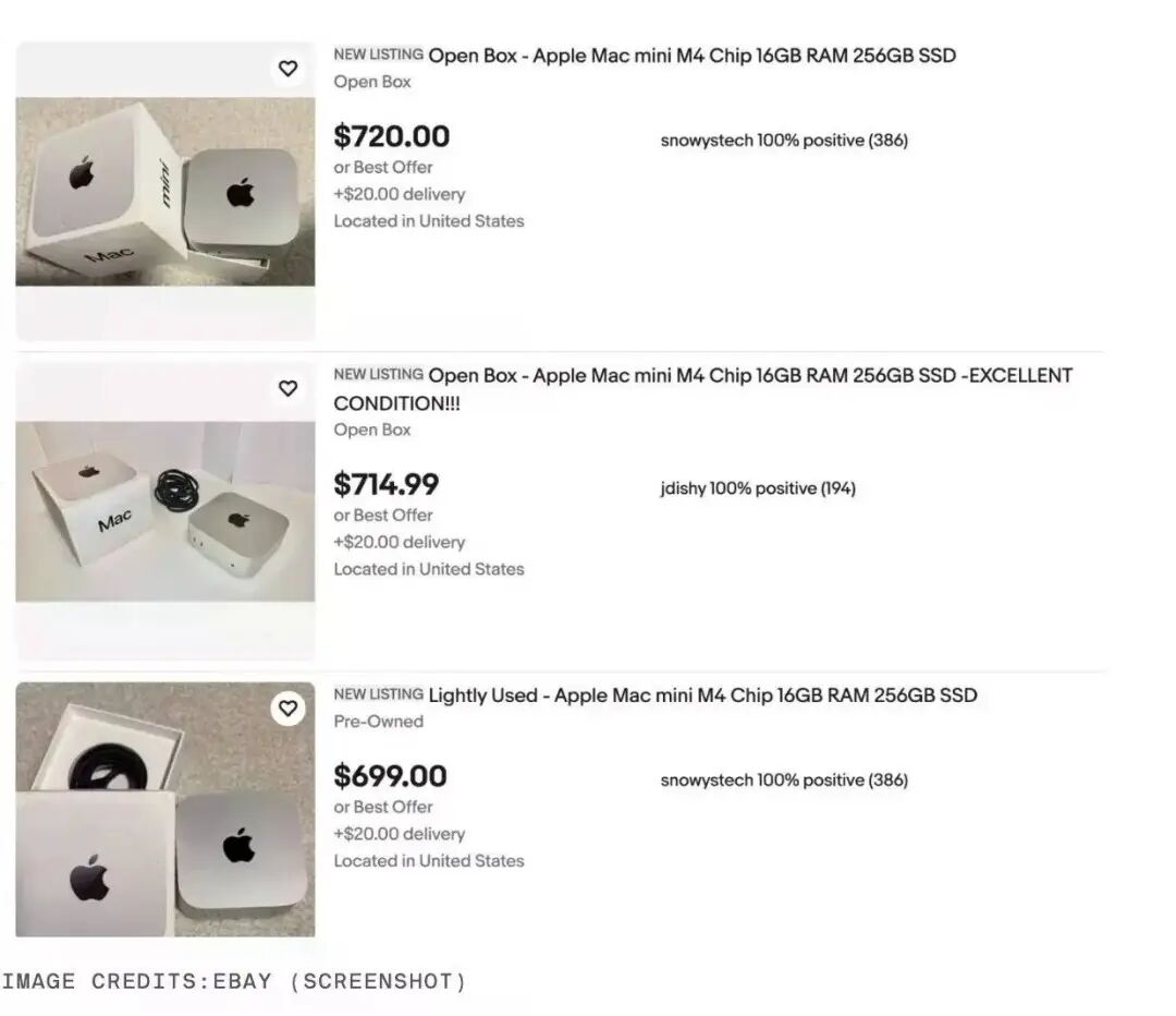 eBay上Mac mini M4的二手与开箱商品截图