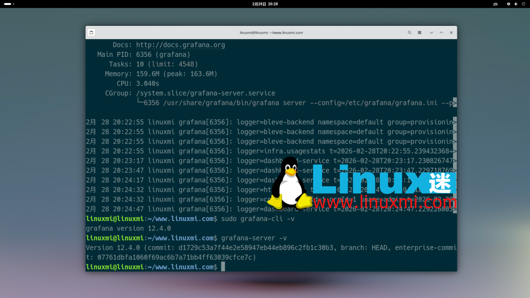 Grafana 12.4 服务器状态与版本信息
