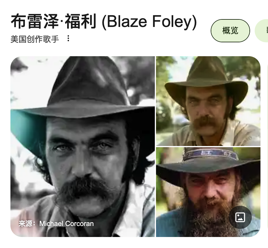 美国创作歌手 Blaze Foley 的生平介绍页面，包含其三张不同时期的照片