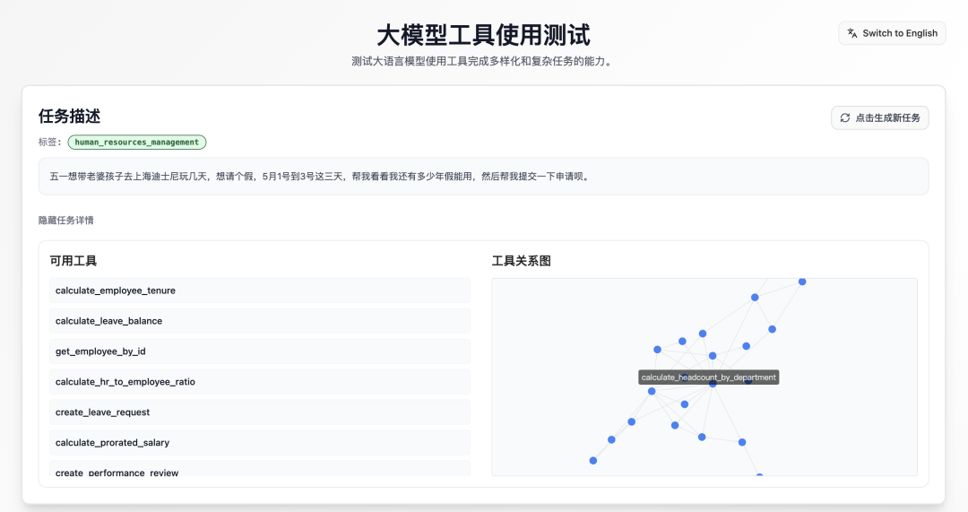 OOD评测平台随机生成的年假查询任务界面