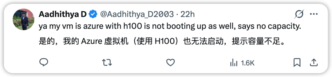 Aadhithya D 推文:Azure H100 虚拟机无法启动