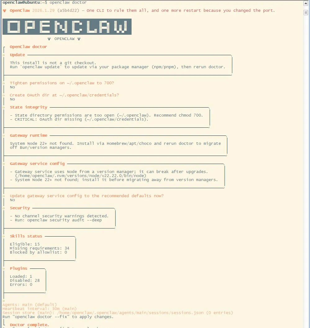 openclaw doctor自检报告