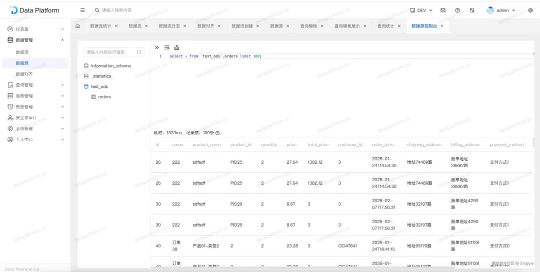 MySQL数据源控制台，可执行SQL语句并查看结果