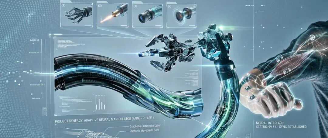 科幻概念下的人机融合神经接口示意图