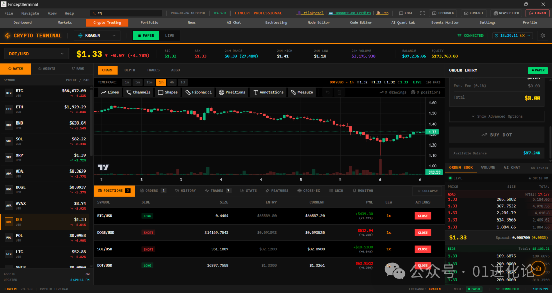 FinceptTerminal 加密货币交易界面