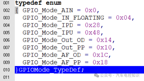 typedef定义的枚举类型GPIOMode_TypeDef