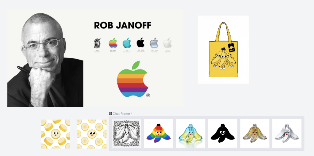 苹果标志设计师罗布·贾诺夫肖像及苹果Logo演变，与香蕉品牌衍生品对比