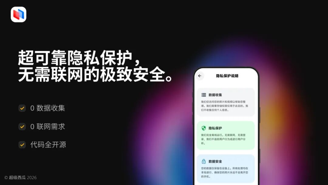 photoo隐私保护说明：零数据收集、零联网、代码开源