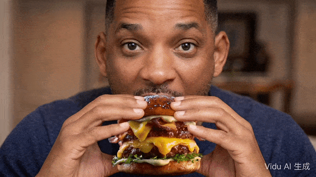 Vidu AI生成的威尔·史密斯吃汉堡动图
