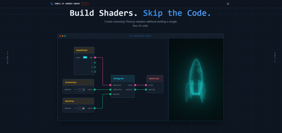 Three.js Shader Graph节点编辑界面与3D模型预览
