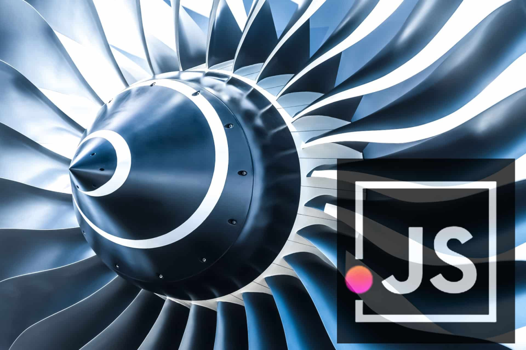 一个象征着动力与核心引擎的JS图标，寓意原生JavaScript是现代Web开发的动力之源