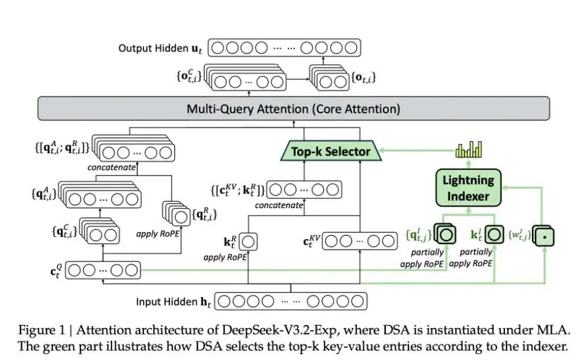 DeepSeek-V3.2-Exp注意力架构图，突出DSA部分